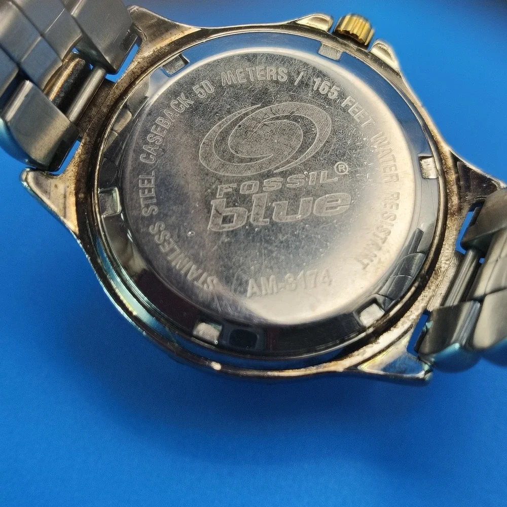 Vintage 1996 Fossil Blue‎ 34mm Two Tone Women's Quartz Watch Lume Fully Restored